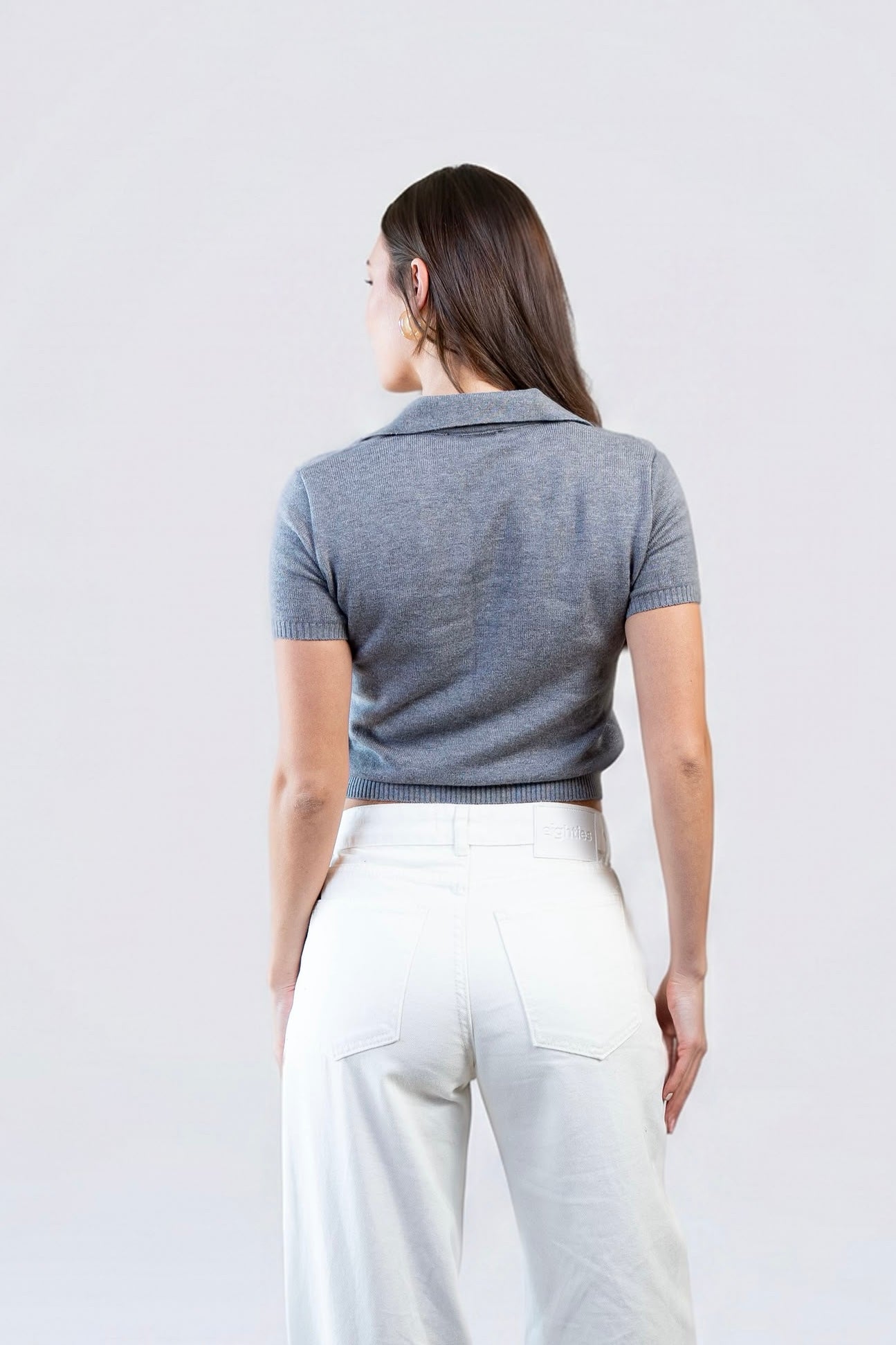 V-Neck Knitted Polo - Grey