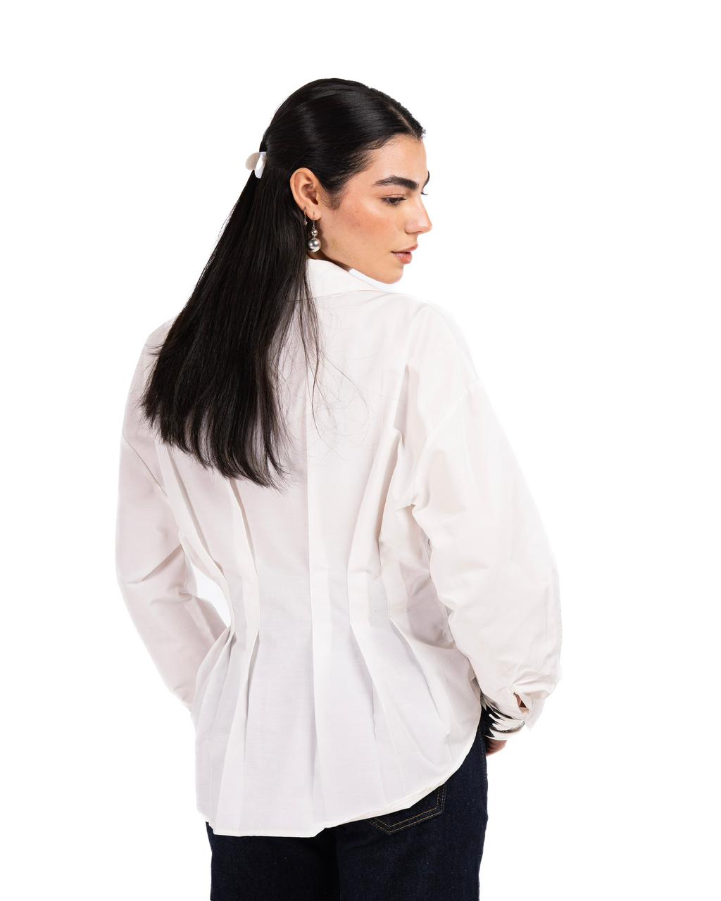Poplin Pleated Shirt -White