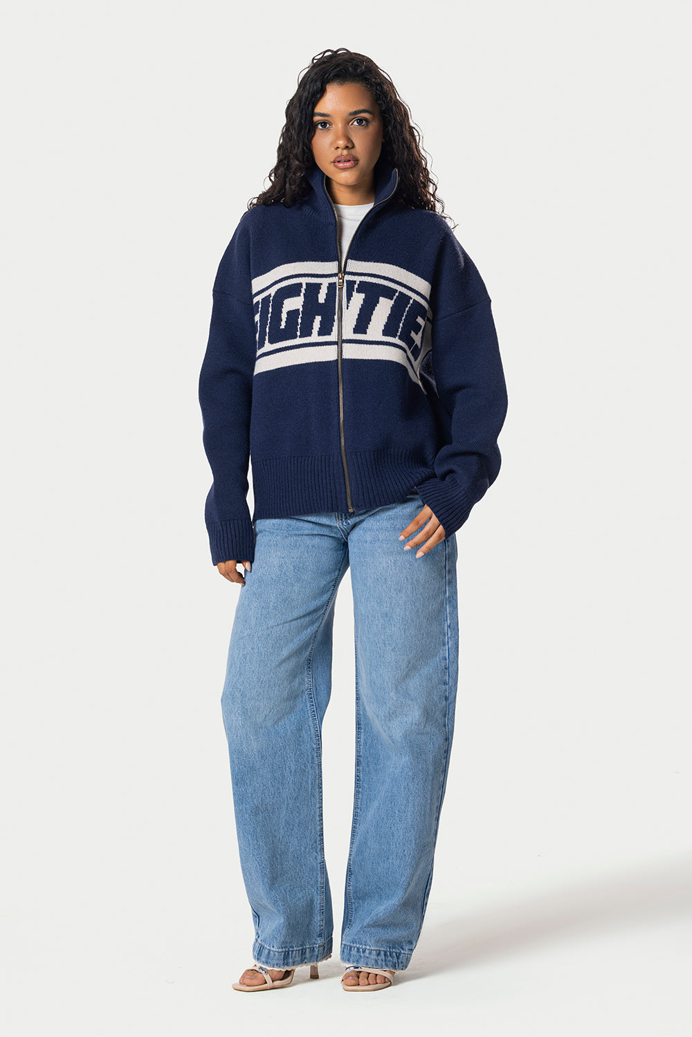 Eighties Zip Up knitted Sweater – Navy Blue – photo 6
