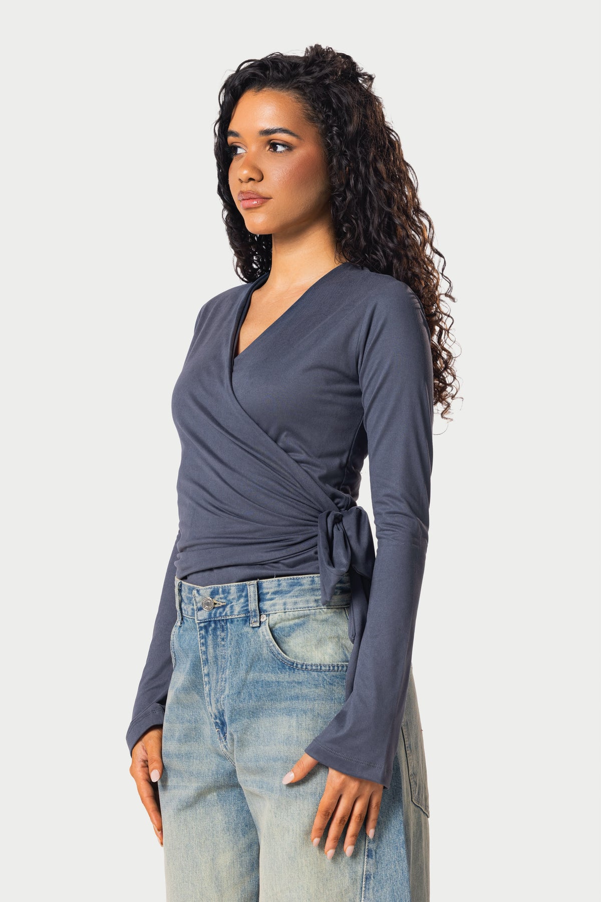 Cotton Wrap Top – Grey – photo 2