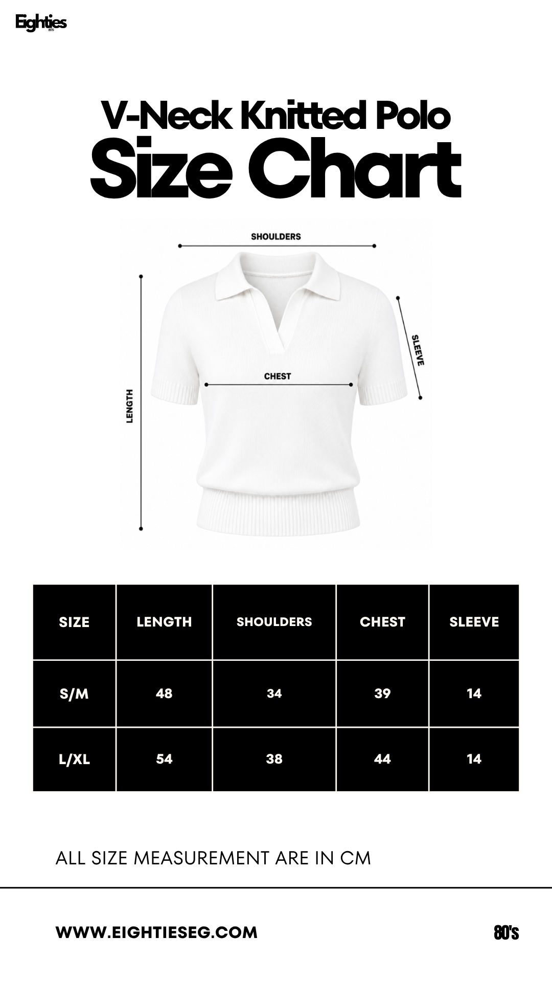 V-Neck Knitted Polo - Navy Blue — Size chart