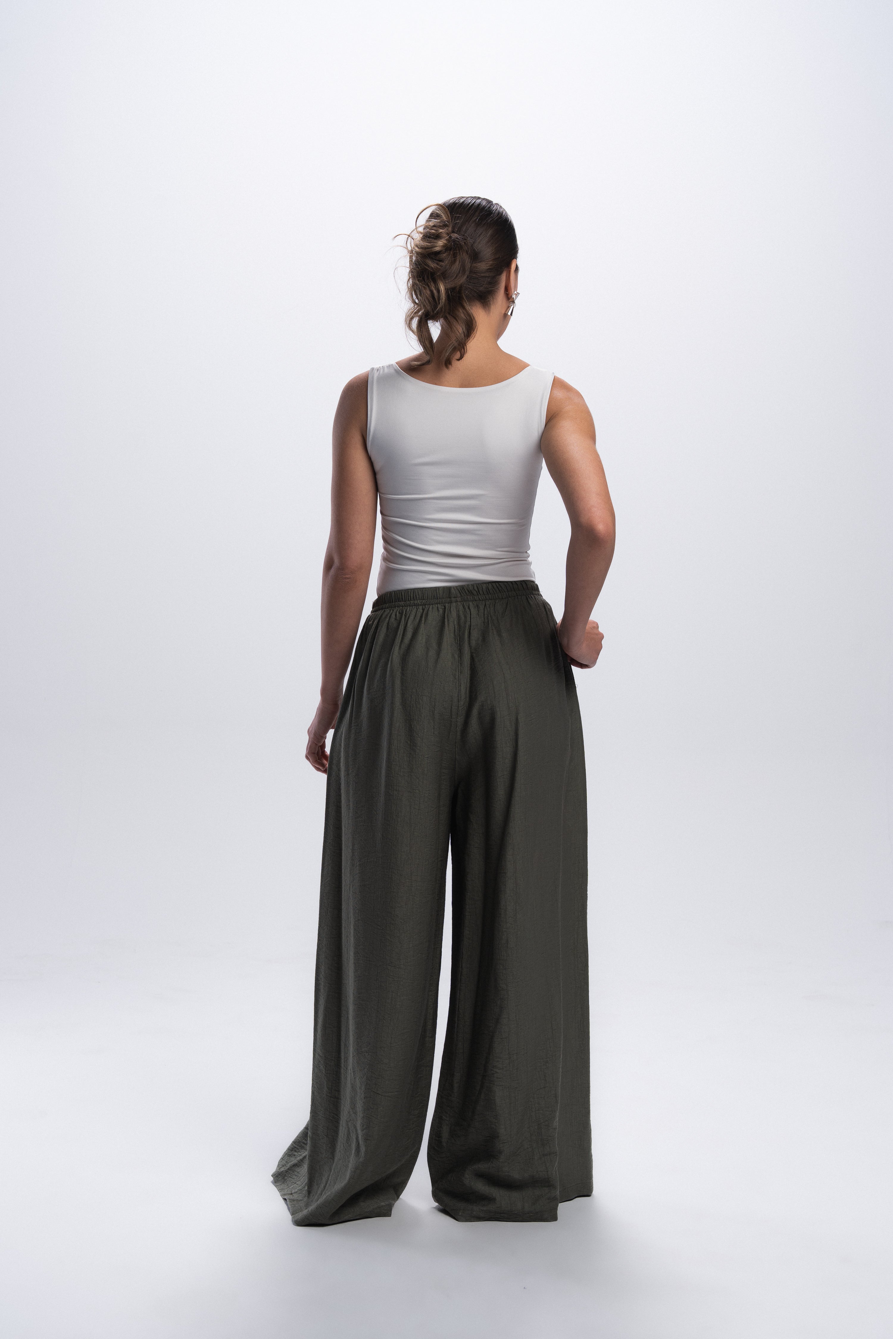 Crinkle linen pants - Olive