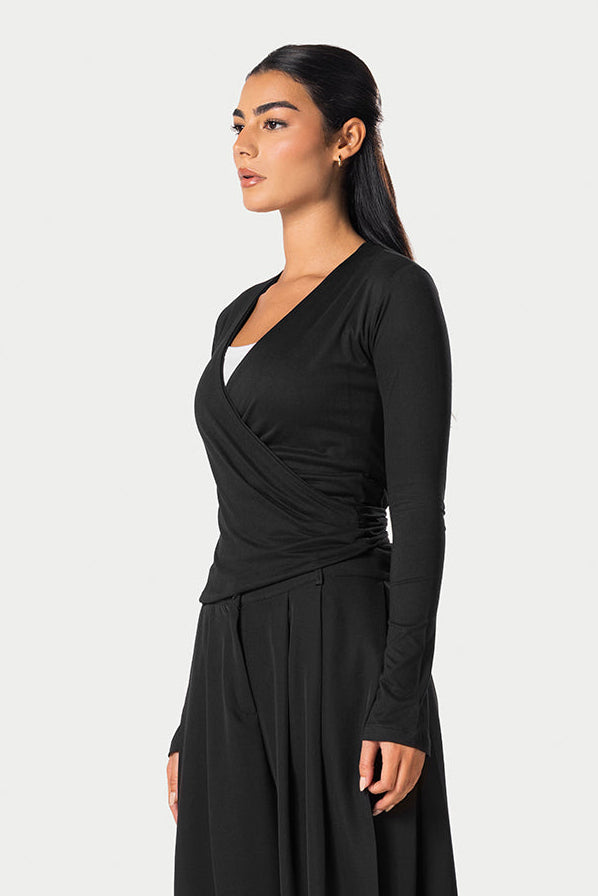 Cotton Wrap Top – Black – photo 3