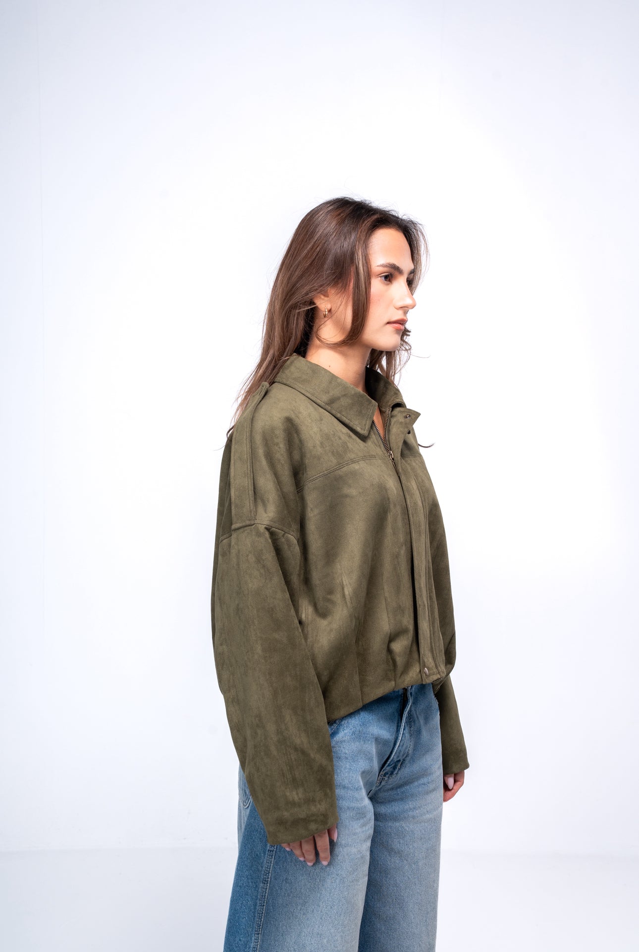 Suede bomber Jacket - Olive