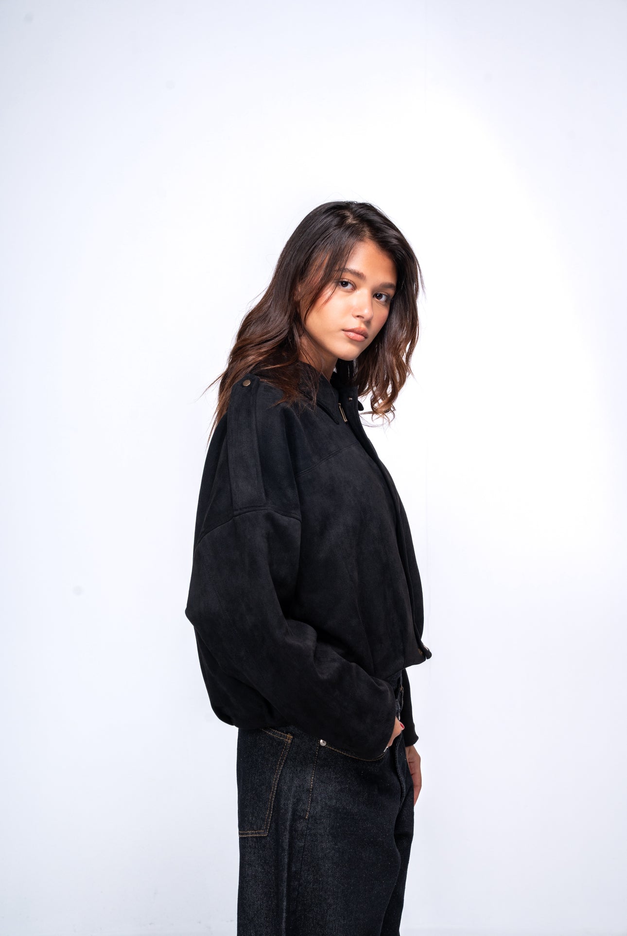Suede bomber Jacket - Black