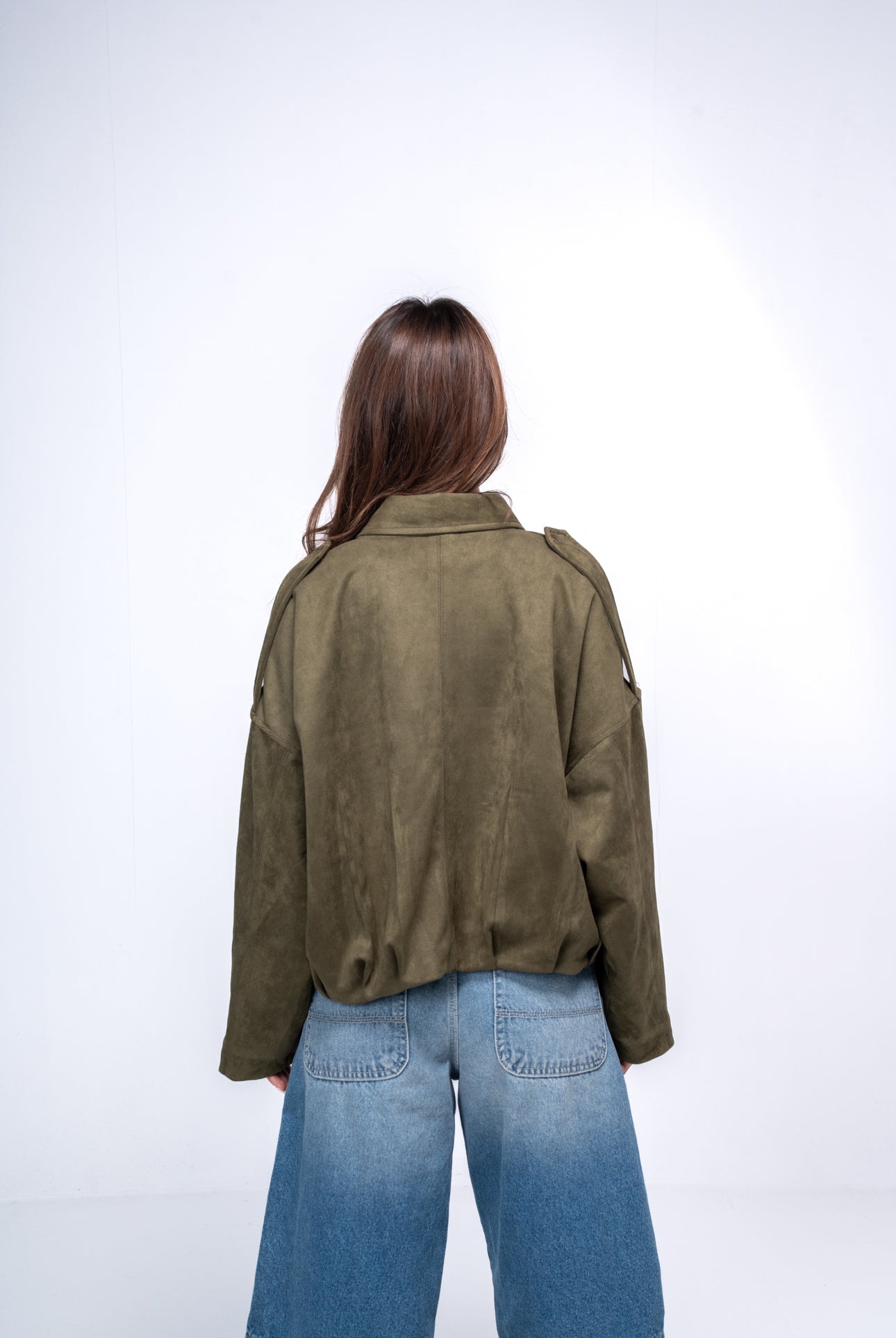 Suede bomber Jacket - Olive