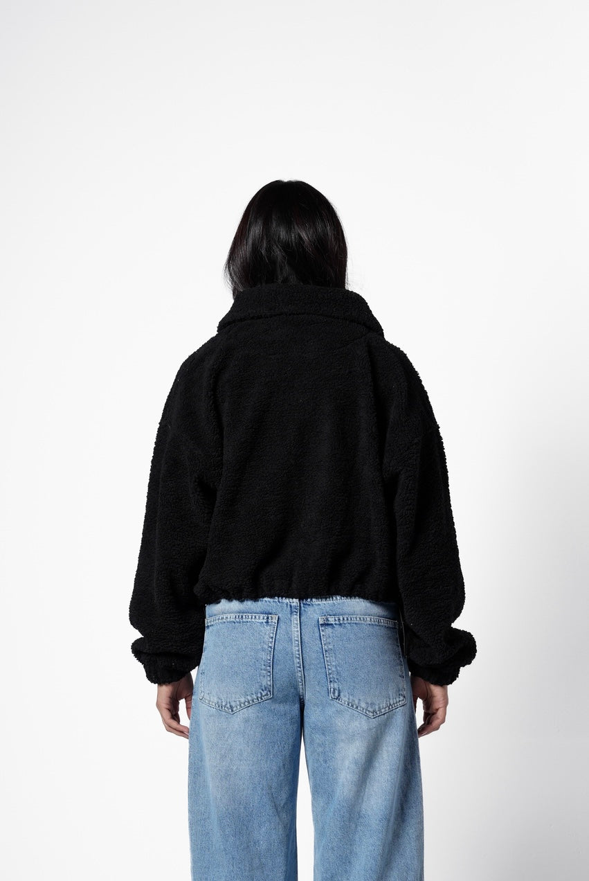 Fur bomber jacket - black