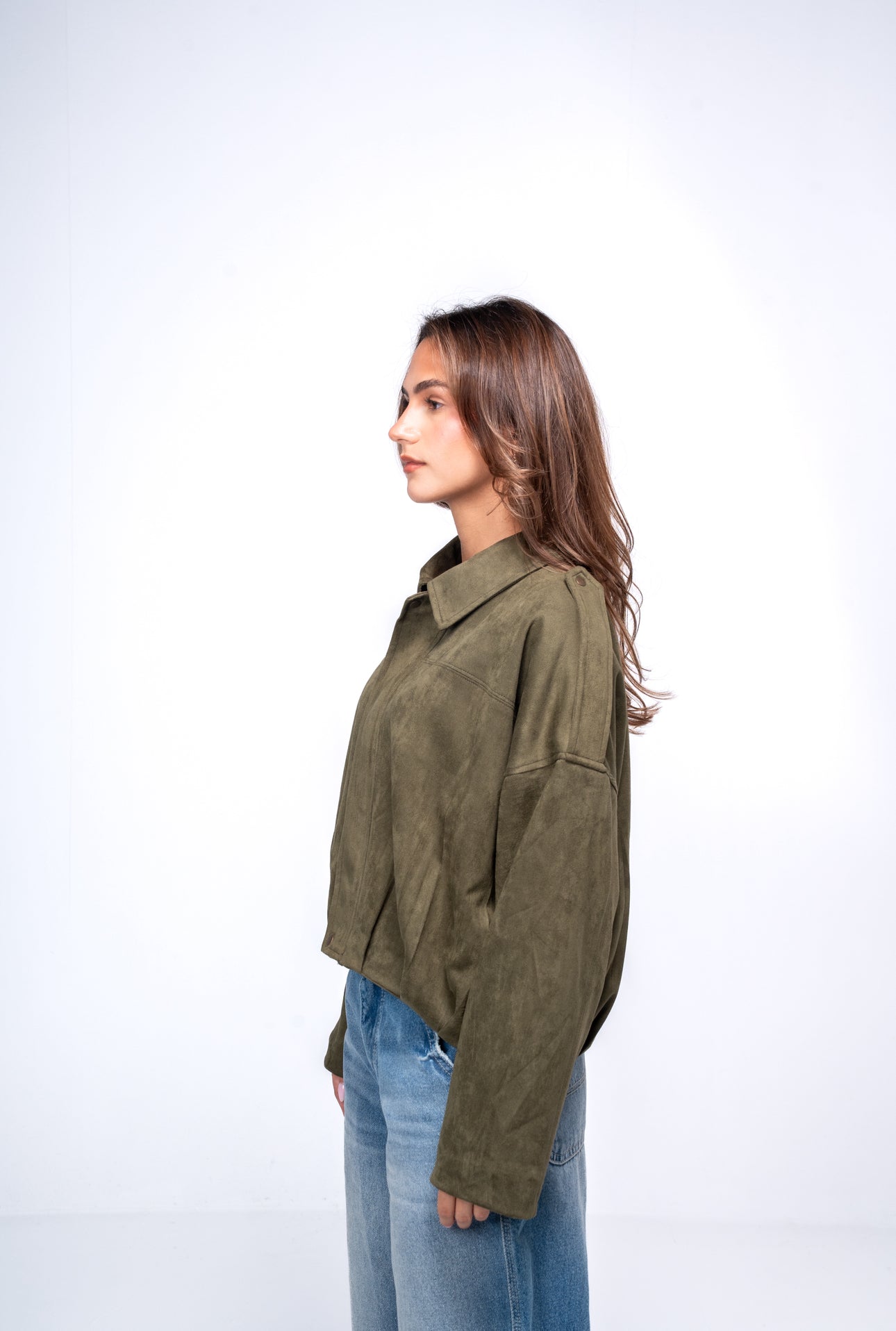 Suede bomber Jacket - Olive