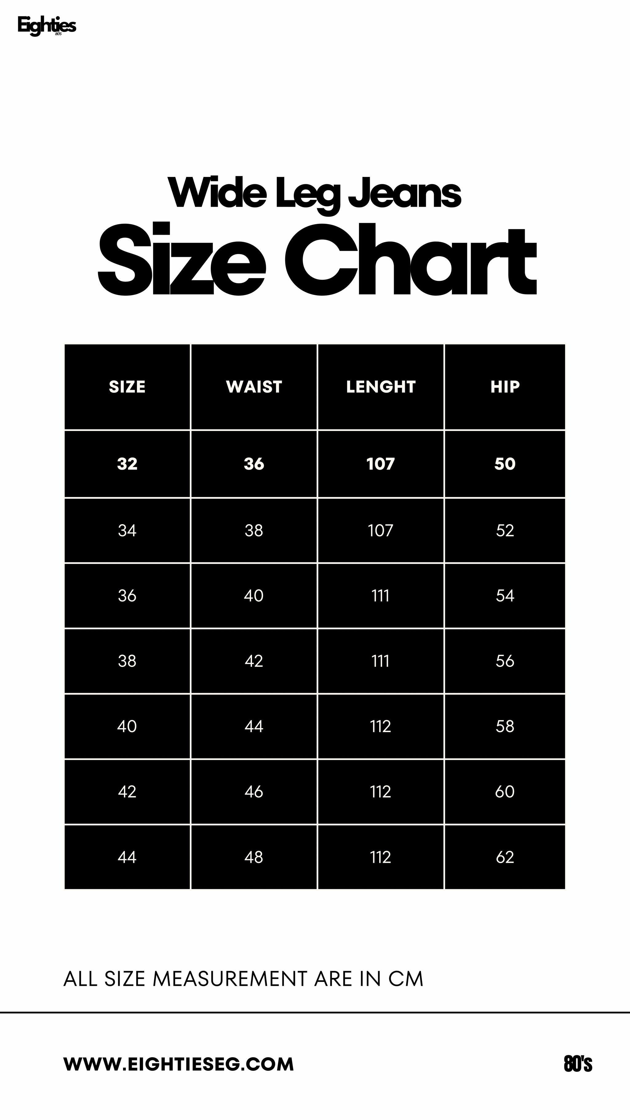 Wide Leg Jeans - Light Grey — Size chart