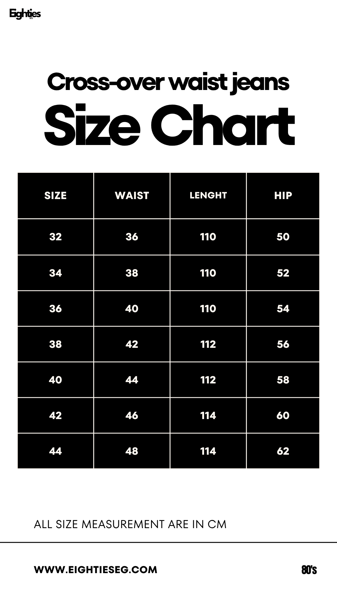 Cross-over waist wide leg jeans
 - Off-White — Size chart