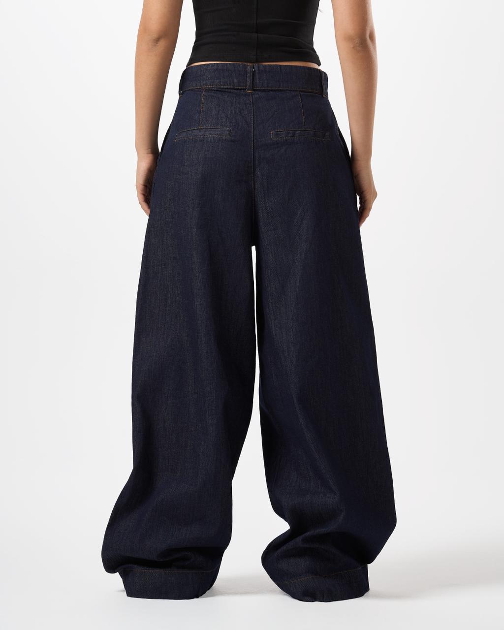 Extra wide leg tailored jeans - raw blue