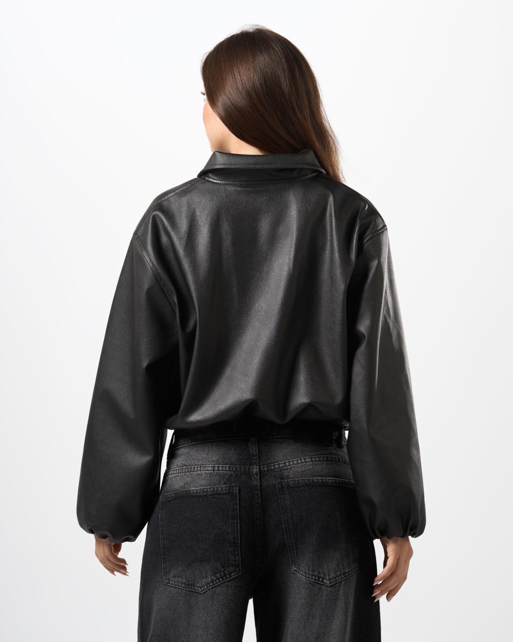 Leather bomber jacket - Black