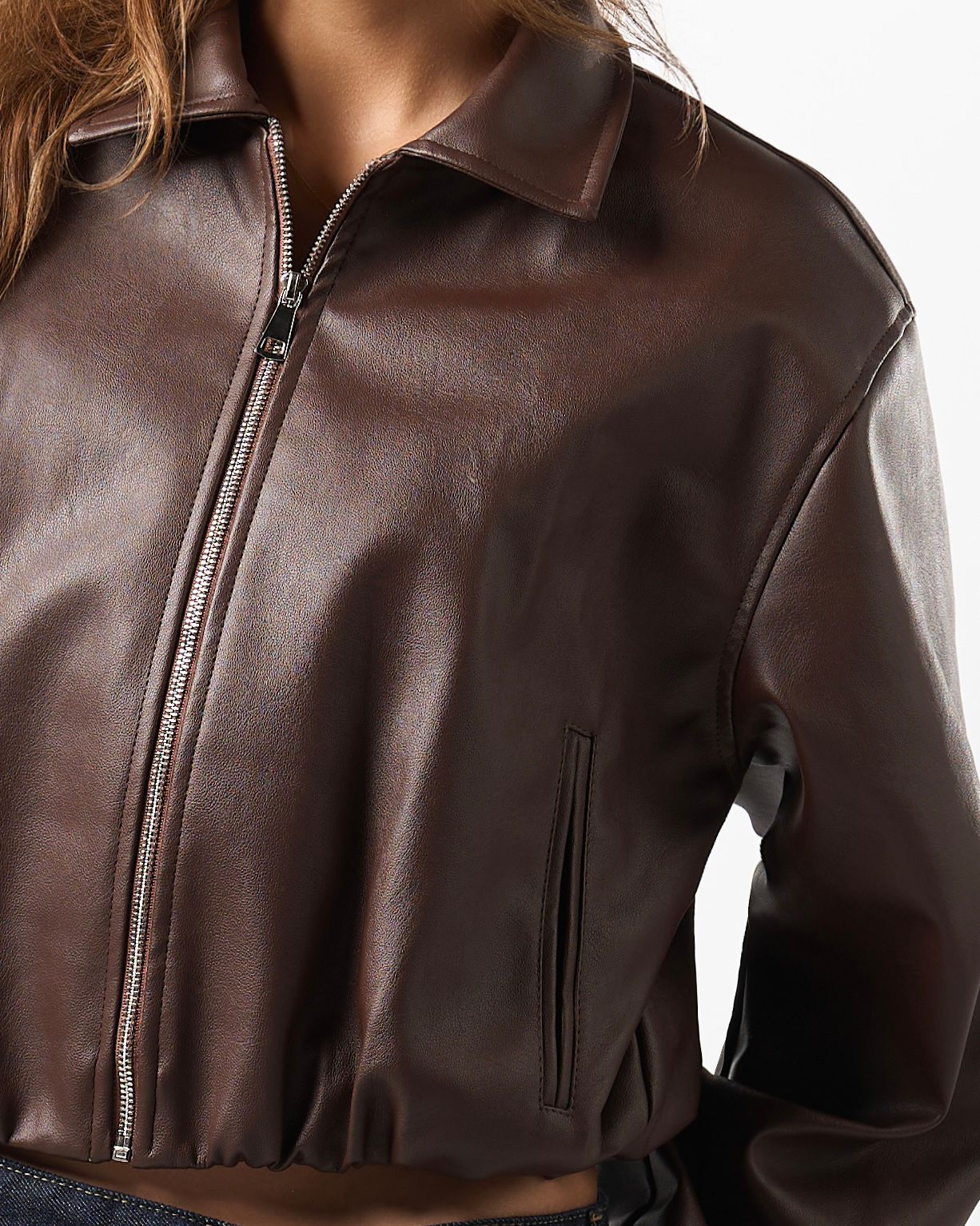 Leather bomber jacket - Brown
