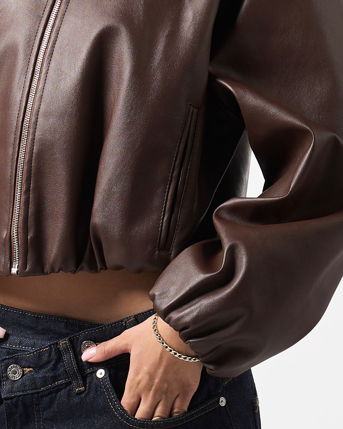 Leather bomber jacket - Brown