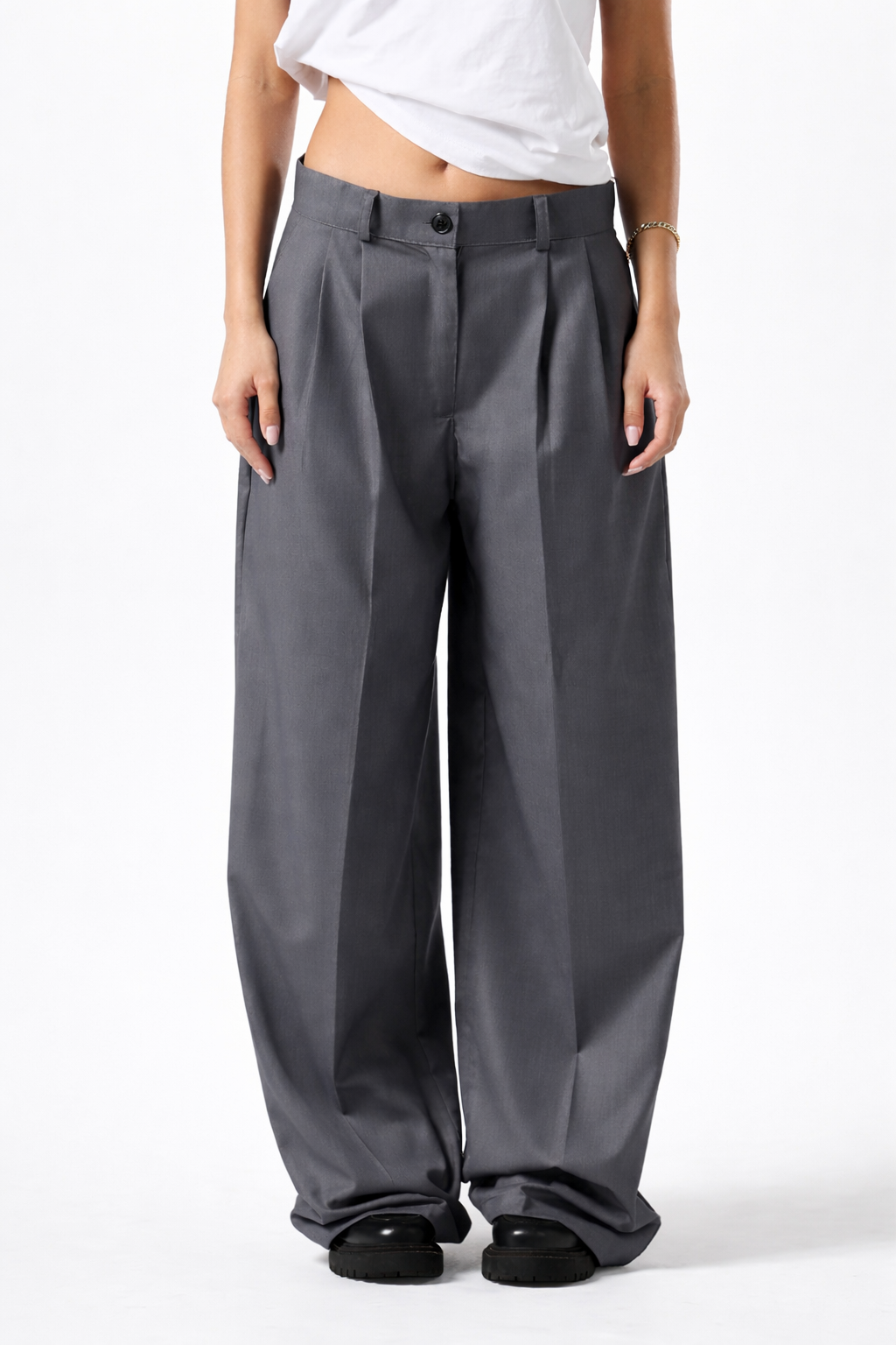 Wide Leg Tailored Pants-Grey