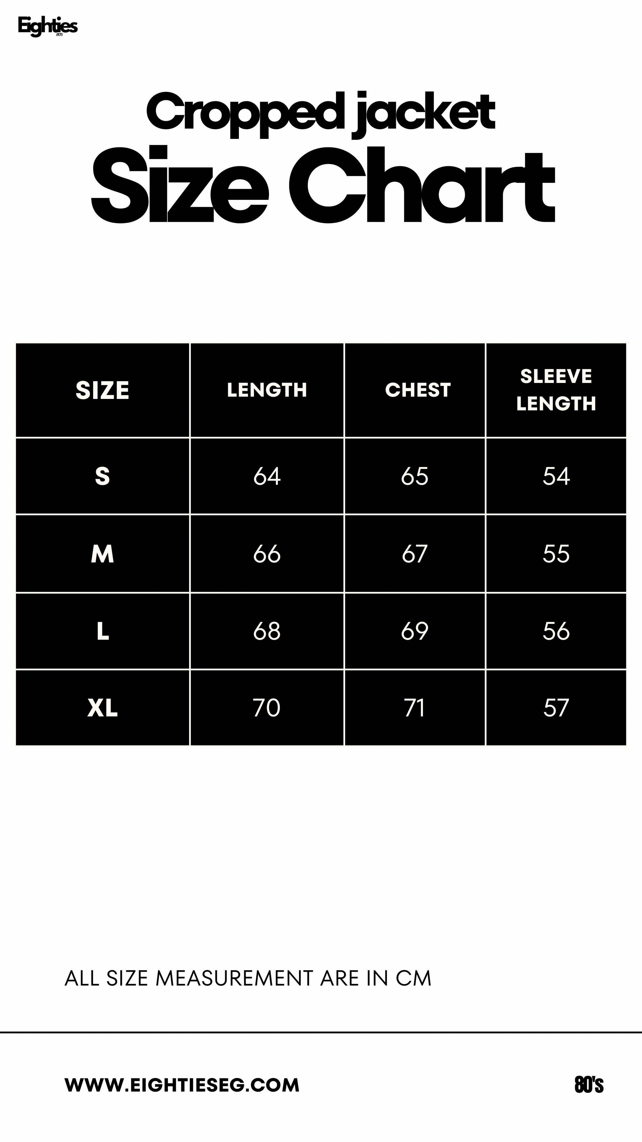 Cropped zip up Jacket - black — Size chart