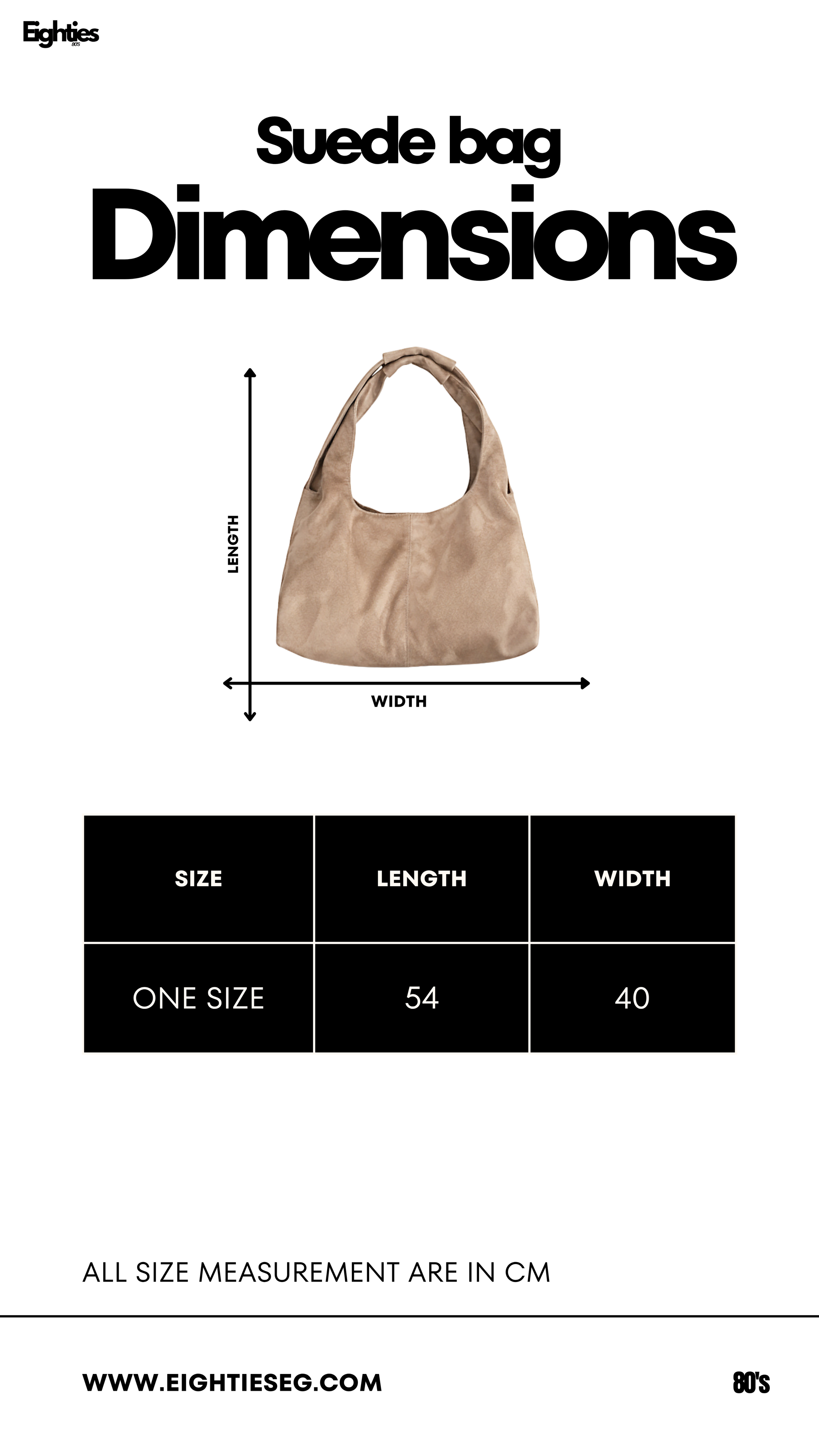 Suede Bag - brown — Size chart