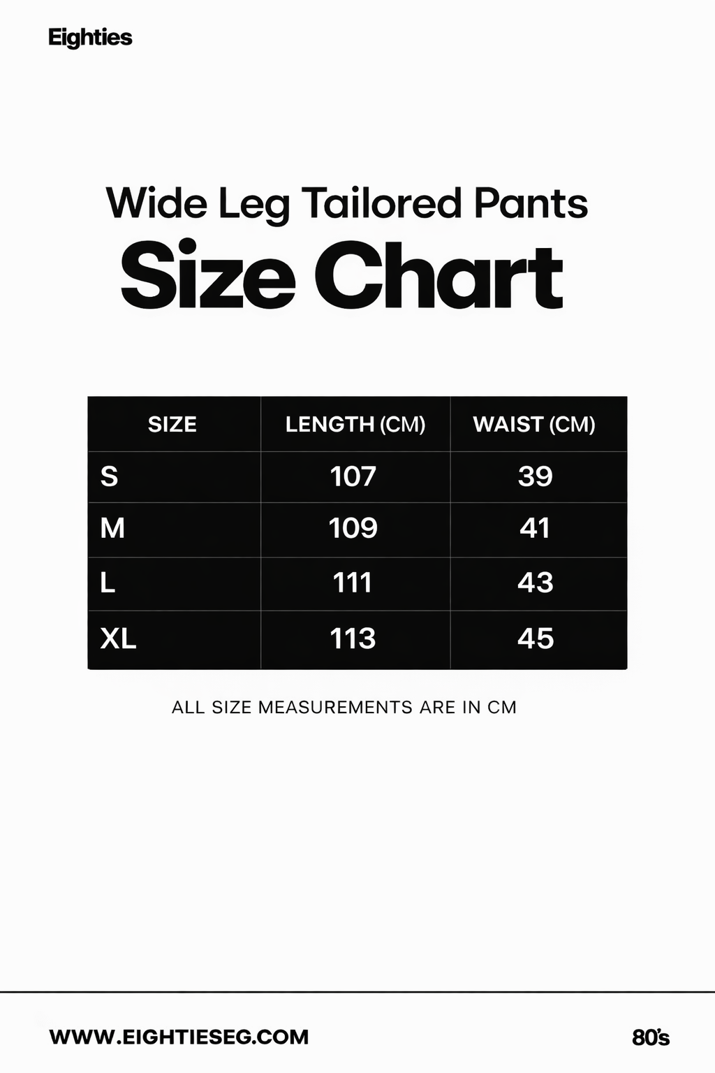 Wide Leg Tailored Pants-Black — Size chart