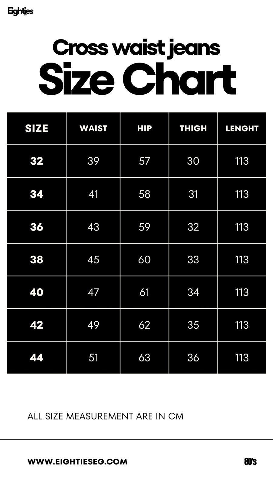 Wide-Leg Crossover Waist Jeans - Dirty black — Size chart