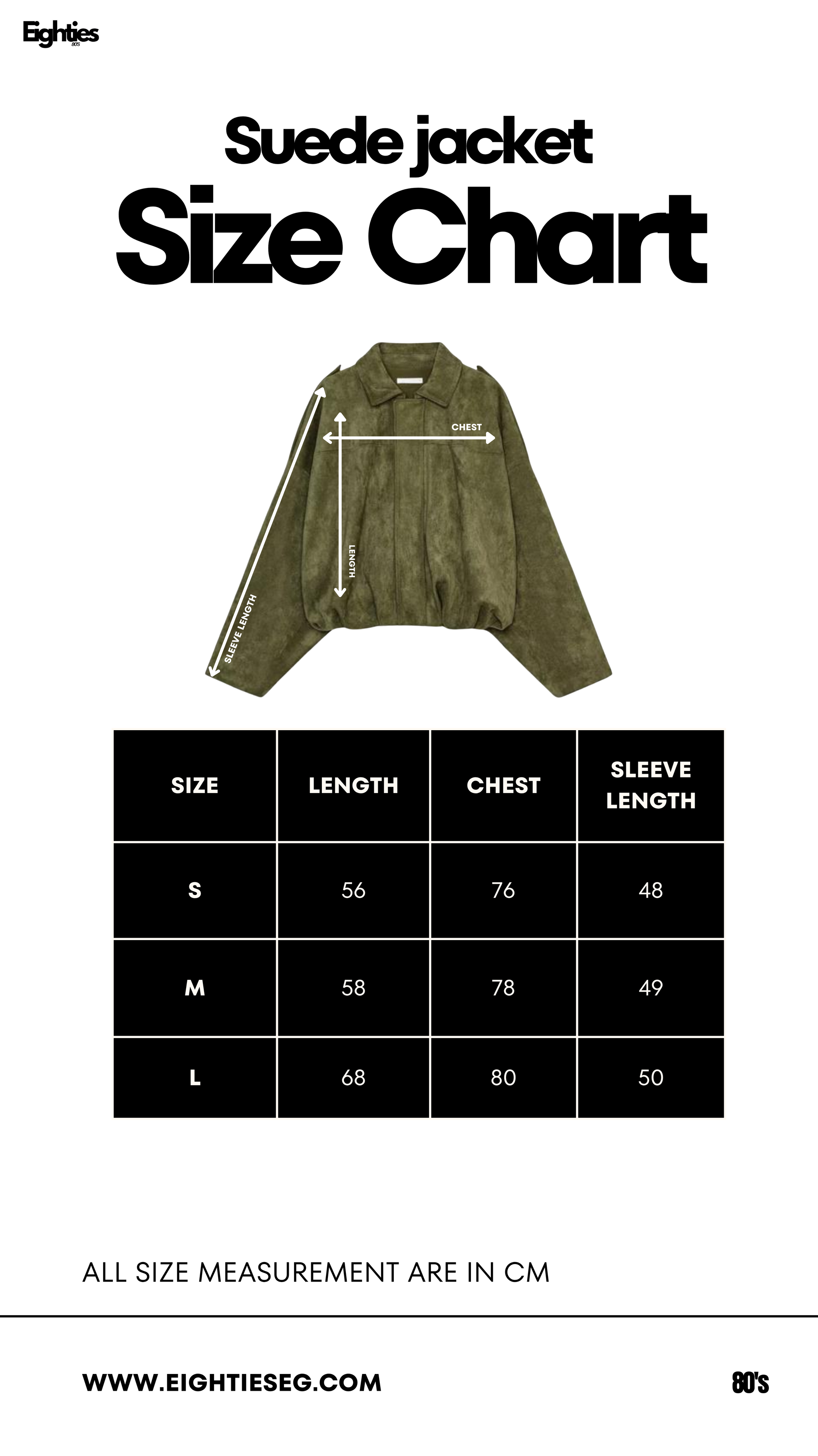 Suede bomber Jacket - Black — Size chart